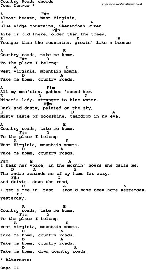country roads chords